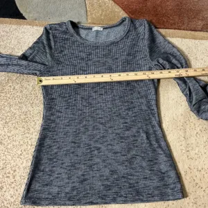 Free People Ruched Sleeve Striped Top Women Small Grey Space Dye Ribbed Knit Tee thumbnail 3