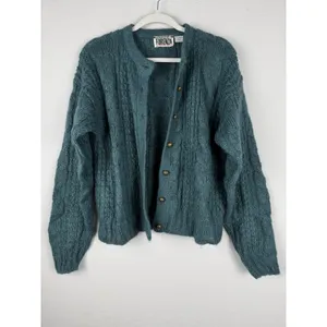 Vtg Forenza Mohair Wool Women's‎ M Teal Button Up Cable Knit Sweater Preppy 80's thumbnail 4