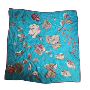 Vintage Green, Red, & Brown Fall Leaves Silk Scarf Bohemian Nature Autumn thumbnail 3