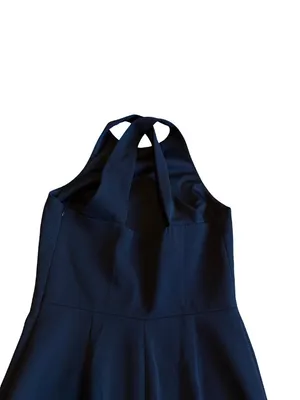 BHLDN Navy Halter Crisscross Back Pleated Maxi Dress Gown Evening Size 4 Women's thumbnail 9