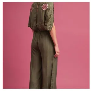 Anthropologie Seen‎ Worn & Kept Embroidered Satin Jumpsuit S Green Boho Chic thumbnail 11
