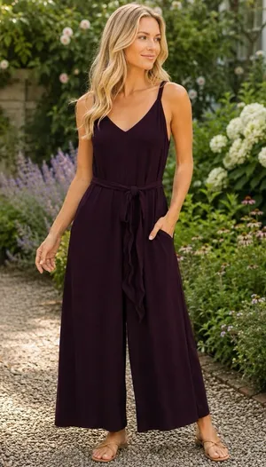 NEW Gap Purple Wide Leg Crop Jumpsuit Summer Coastal Travel Comfort Chic L thumbnail 1