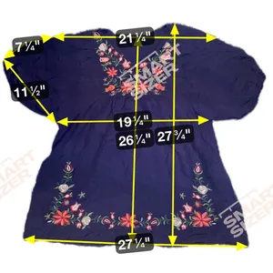 Unbranded Women NA Navy Blue‎ Floral Embroidered Boho Peasant Top Puff Sleeve thumbnail 3