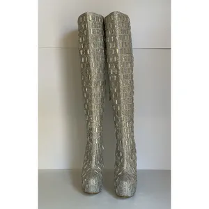 Shiekh Silver Rhinestone Over Knee High Heel Boots Women’s Size 6 Glam Party thumbnail 3