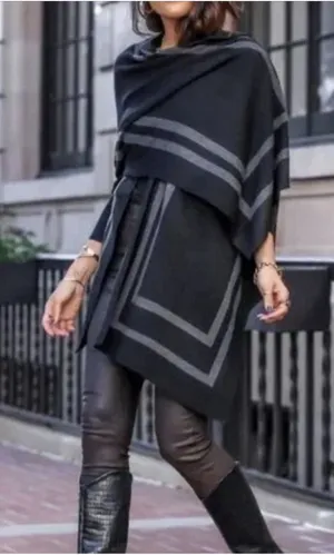WHBM White House Black Market Ruana Poncho Wrap Border Print Lightweight thumbnail 1