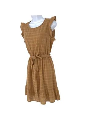 Velvet Heart Cottage Boho Tabatha Dress Ruffled Belted Tan Oat Size XS NWT thumbnail 5