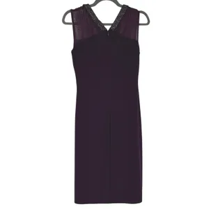 Lauren Ralph Lauren Purple Beaded Mesh V-Neck Ruched Sheath Dress‎ 10 Party thumbnail 2