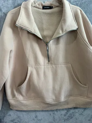 Automet Women’s XL Beige Half Zip Oversized Pullover Sweatshirt Kangaroo Pocket thumbnail 1