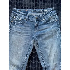 Miss Me Women's‎ Boot Embellish Blue Denim Low Rise Medium Wash Size 28 thumbnail 2