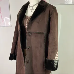Vintage 90s Cache Brown Suede Penny‎ Lane Fur Trim Coat Old Money Womens Small thumbnail 2