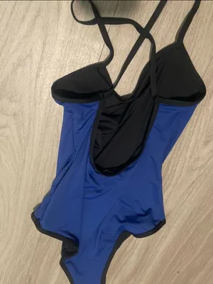 Blue One-Piece Swimsuit with Black Trim thumbnail 3