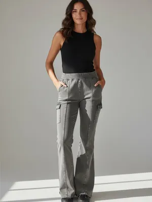 Out From Under Aria Cargo Flare Pants Washed Grey Medium Lounge Urban Outfitters thumbnail 3