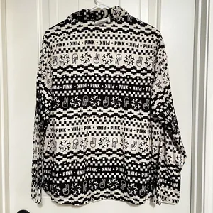 Victorias Secret Pink Womens Pajama Top Medium Black White Peace Sign Motif NWOT thumbnail 3