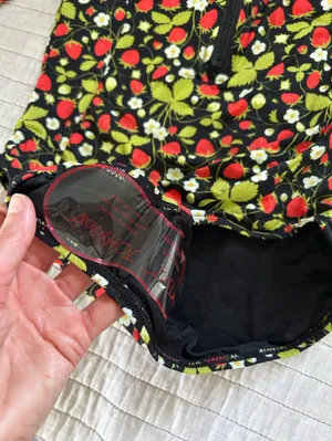 Betsy Johnson one piece, black strawberry, print, zip long sleeve swimsuit L nwt thumbnail 4