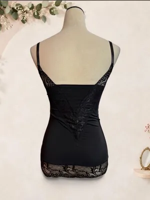 Black Lace Satin Camisole Lingerie Top Adjustable Straps thumbnail 6