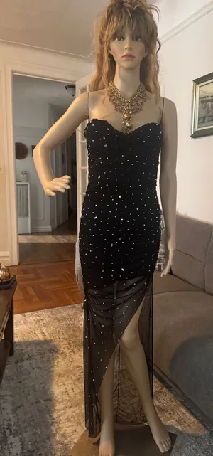 Banjul Black Strapless Beaded Sheer Maxi Dress thumbnail 1