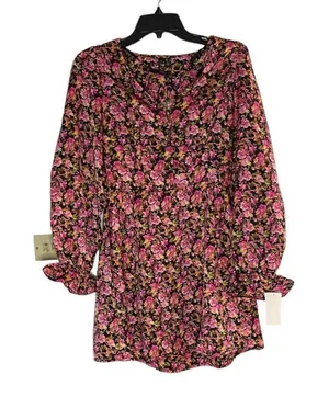 Vero Moda Elly Floral Mini Dress Long Sleeve NWT Small Pink thumbnail 1