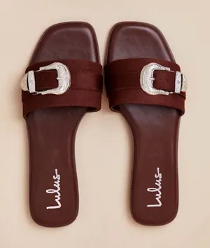 Lulu's Brown Buckle Slide Sandals thumbnail 1