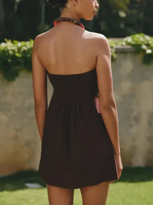 Anthropologie Celandine Linen-Blend Strapless Mini Dress Chocolate Brown Medium thumbnail 2