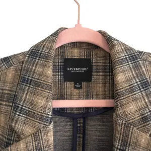Liverpool Los Angeles Plaid Boyfriend Blazer Blue Beige Women’s Size S Classic thumbnail 4