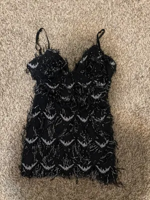 Black and silver sequin mini dress thumbnail 2