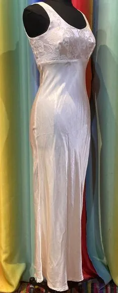 Vtg 90s Rampage bias cut satin damask prom maxi slip dress mermaid gown wedding thumbnail 1