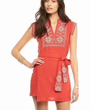 Free People FP Running Wild Embroidered Mini Dress Papaya/Clay Cross Stitch thumbnail 1