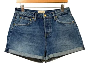 Sezane‎ Denim Shorts Medium Wash Organic Cotton Cuffed High Rise Size 38 US 6 thumbnail 1
