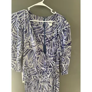 Oops California Vintage 80s Blue Abstract Batik Rayon Wrap‎ Midi Dress 13/14 thumbnail 3