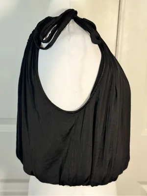 Free People Brayden Tank XS Black One Shoulder Tie Bubble Hem Y2K Going Out Top thumbnail 4