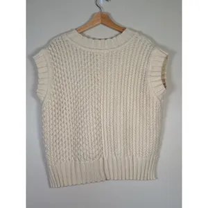 Altar'd‎ State Womens Cream Cable Knit V-Neck Sweater Vest High-Low Oversized M thumbnail 3