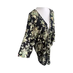 POL Womens‎ Floral Kimono Cardigan Black Green Boho Open Front One Size OS thumbnail 3