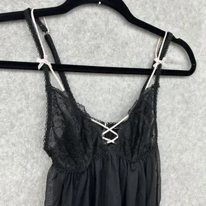 Victoria's Secret Black Lace Sheer Babydoll Nightgown Adjustable Straps Size S thumbnail 3