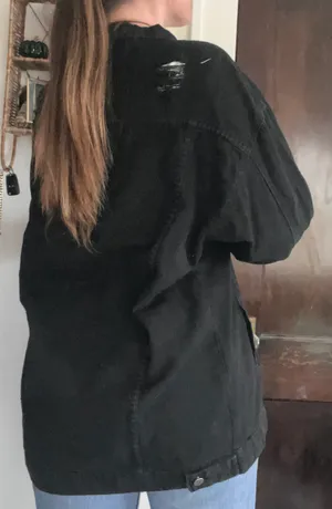 Oversized Black Distressed Denim Jacket thumbnail 2