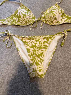 Wild Fable Green/White Retro Floral Bikini Set thumbnail 2