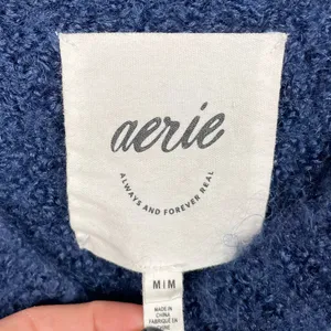 Aerie Teddy Boucle Sweater Women's Size Medium Navy Blue Wool Blend Cozy Soft thumbnail 6