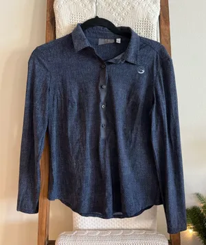 NWOT Foray Golf Blue & Black Twill Core Long Sleeve Performance Polo Shirt thumbnail 1