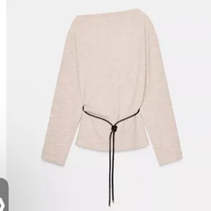 Zara NWT asymmetrical long sleeve top faux leather tie belt light beige marl thumbnail 7