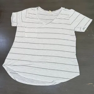 Mote Womens XL Striped V Neck Pocket T-Shirt Casual Short Sleeve Top‎ thumbnail 1