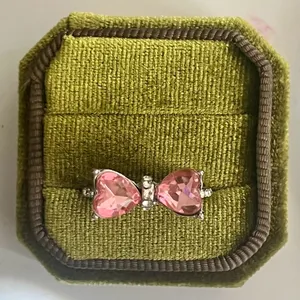 Jeulia Pink Bow 2 Heart Promise Open Ring Silver Size 7 thumbnail 1