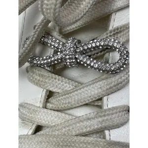 Aldo Women's White Leather Crystal Bow Lace Up Low Top Sneakers Shoes Size 8 thumbnail 7