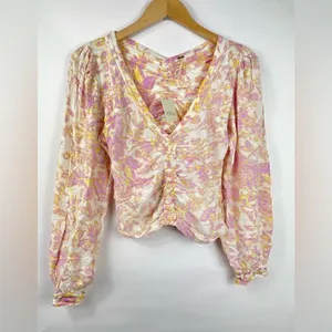 Free People Say The Word Ruched Floral Top Small NEW thumbnail 3