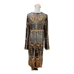 Haute Monde Kimono Duster Robe Jacket Women Size L Bronze Embroidery Boho Retro thumbnail 3