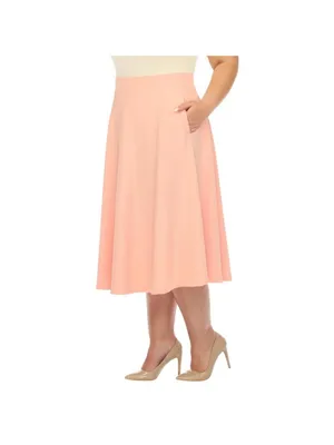 NWT White Mark Fit & Flare Midi Skirt with Pockets PS709 Peach Orange 2X thumbnail 2