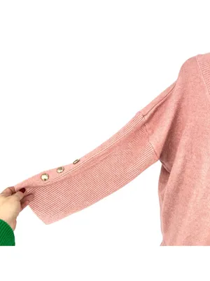 River Island V-Neck Oversized Sweater Gold Button Preppy Soft Girl Pink Large thumbnail 4