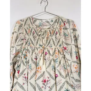Talulah Mini Dress Beige Floral Smocked Tiered Flowy Peasant Boho Babydoll Small thumbnail 7