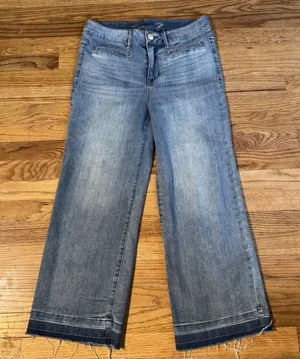 Seven7 Pacifica High Rise Wide Leg Jeans Medium Wash Raw Hem Size‎ 8 thumbnail 1