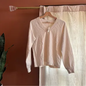 Madewell Cotton Terry‎ V-Neck Sweatshirt Vintage Ivory White NWT Size XXS thumbnail 3