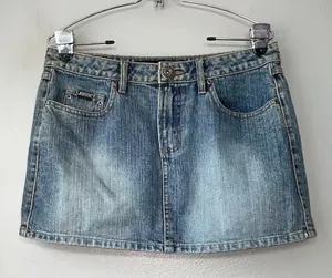 Vintage Y2K Squeeze Size 11 12 Short Micro Mini Blue Jean Cotton Denim Skirt thumbnail 1