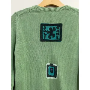 Julianne Vintage Green Art To Wear Sweater Crewneck‎ Graphic Knit Boho Sz M thumbnail 5